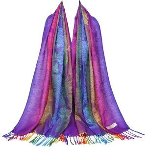 Colorful Flowers Jacquard Cotton Pashmina Women’s Wrap Shawl with Tassels Scarf